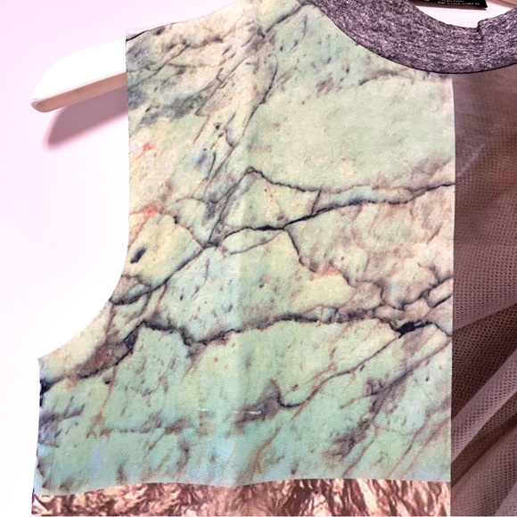 Zara Scuba Neoprene Graphic Print Top Sleeveless Mock Neck Small Colorful - Picture 7 of 10